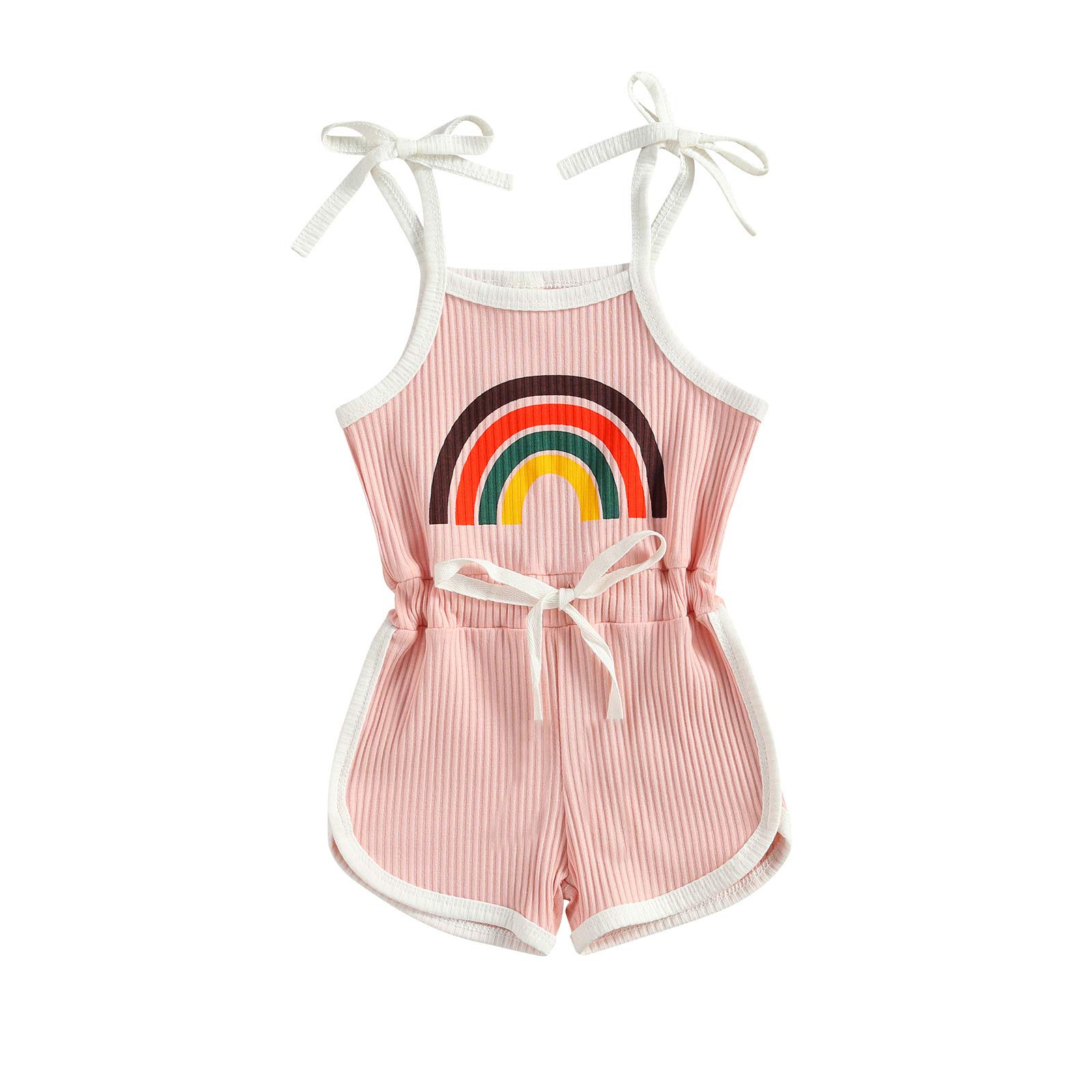 Cute Toddler Baby Girl Rainbow Sleeveless Romper Jumpsuit Spaghetti Straps Knit Ribbed One Piece Playsuit Summer Outfit (Pink, 2-3 Years)