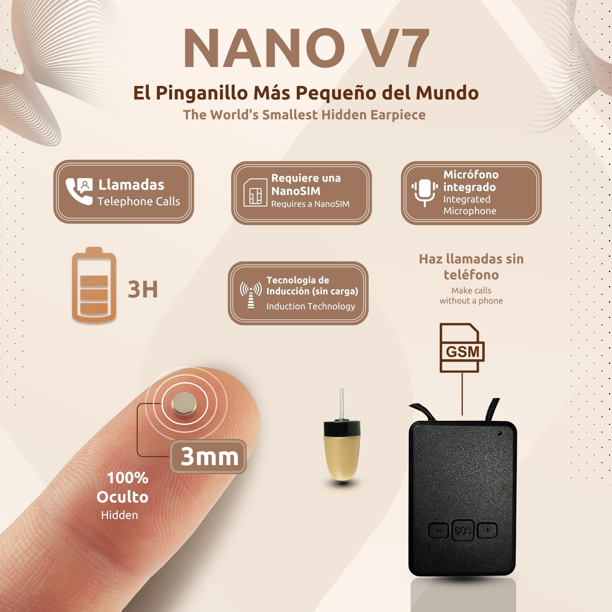 PingaOculto Pinganillo Examenes gsm Oculto Iman Mini Invisible para SIM con Microfono - Auriculares Invisibles Espia Inalambrico para Copiar en Examen (Pinganillo Imán V7 + VIP Pro Supermini)