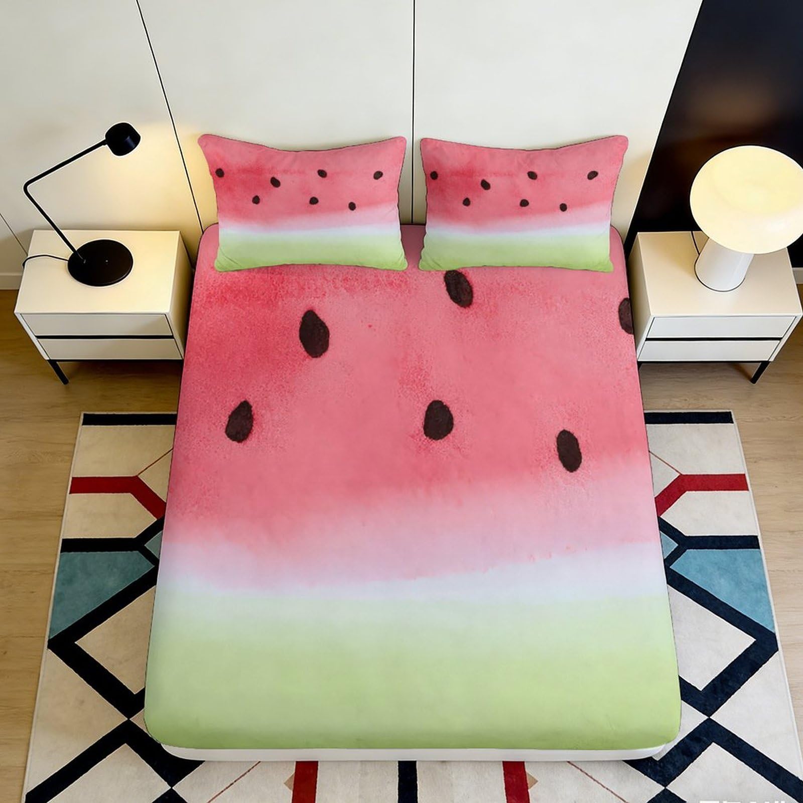 Pnayamiorkfel Style-1 3D Printed Watermelon Fitted Sheet Microfiber Soft Breathable Fruit Pattern Mattress Cover For Bedroom Guest Room Decor 90X200x25cm