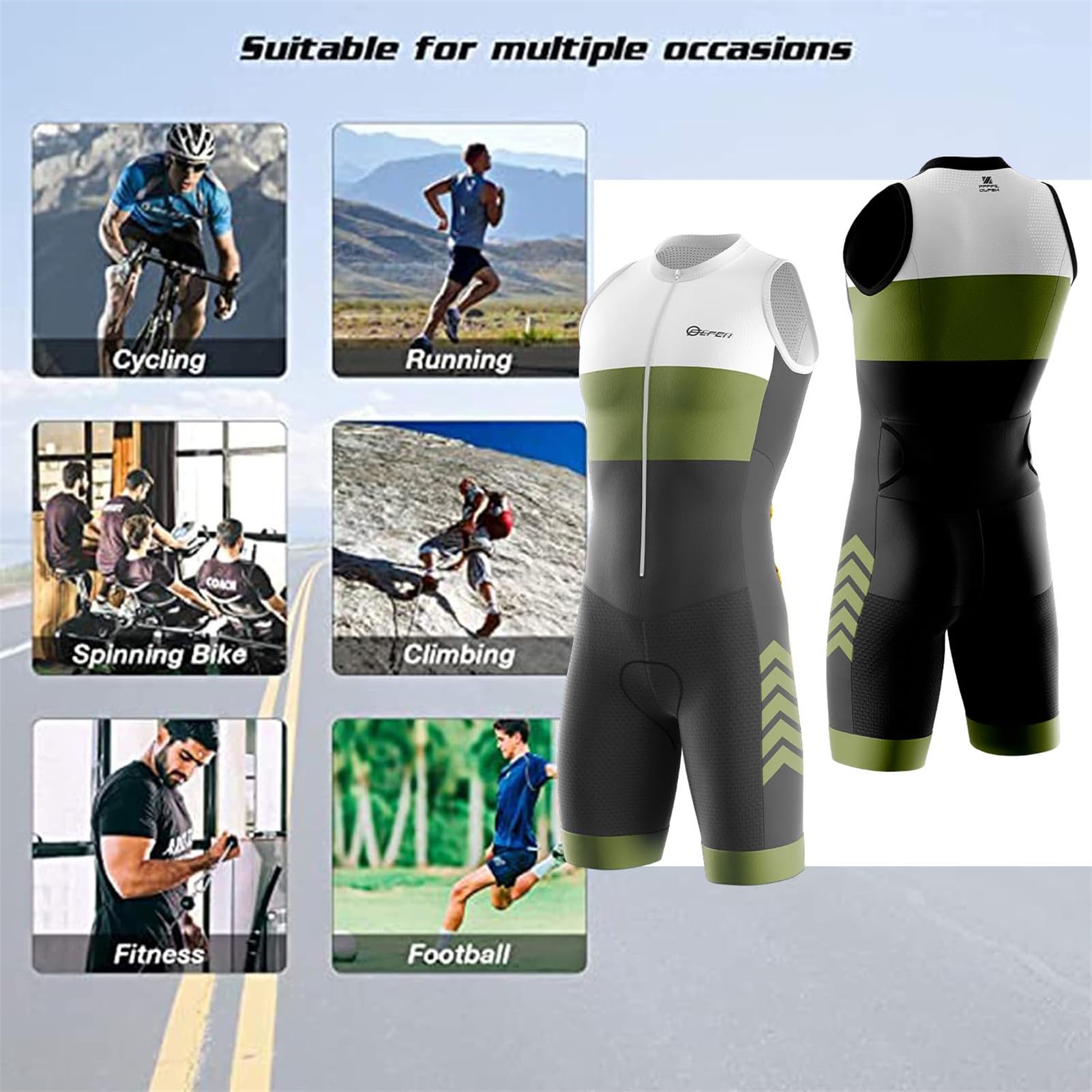 Tuta da Triathlon a Maniche Corte da Uomo, Triathlon Unisex, MTB Body Trisuit Cycling Skinsuit with Gel Pad per Nuoto/Corsa/Ciclismo, Abbigliamento Ciclismo imbottita, monopezzo