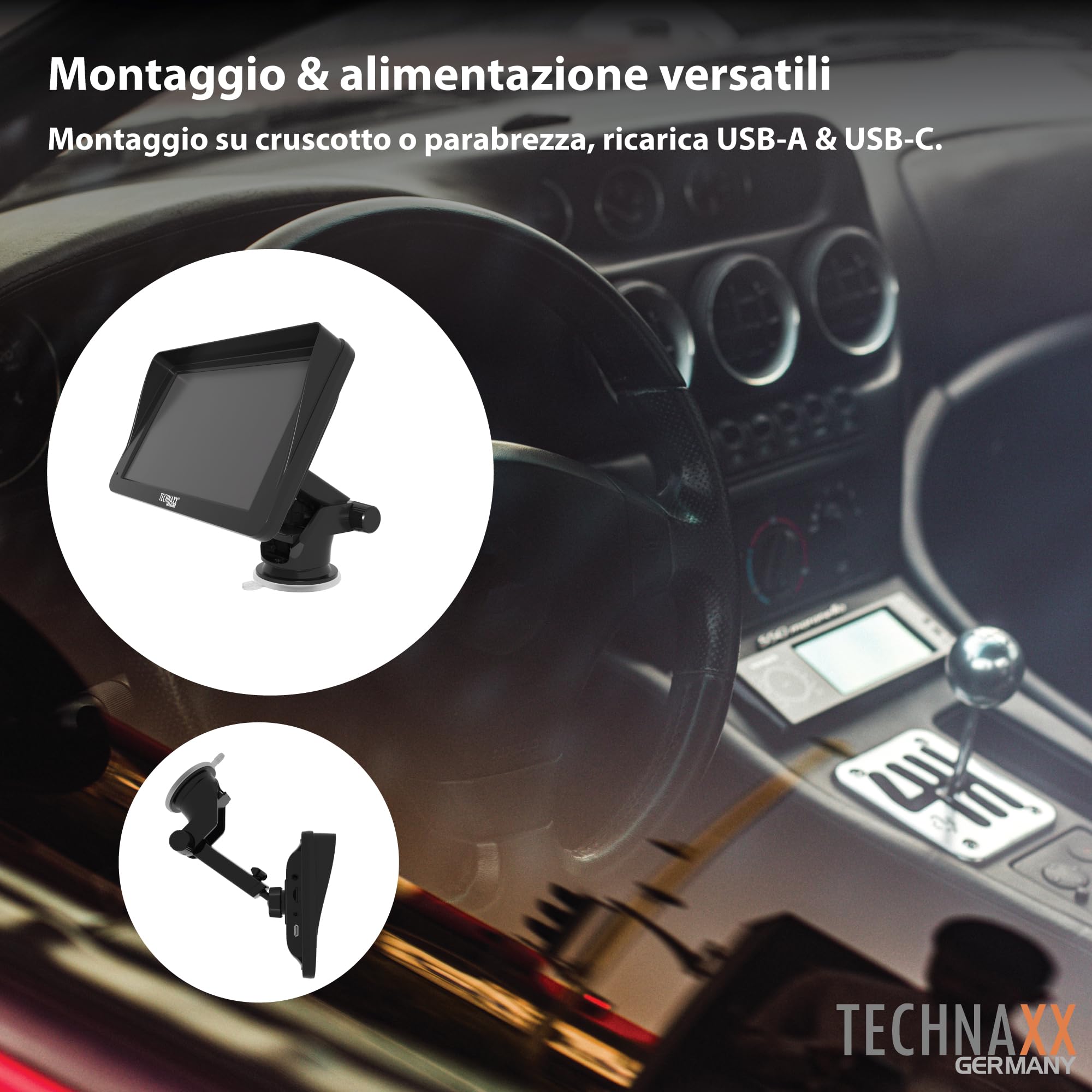 Technaxx TX-320, Wireless Car Play & Android Auto Display 7” per Apple Car Play e Android Auto con Bluetooth 5.0, trasmettitore FM, AUX, altoparlante incorporato, supporto per cruscotto/parabrezza