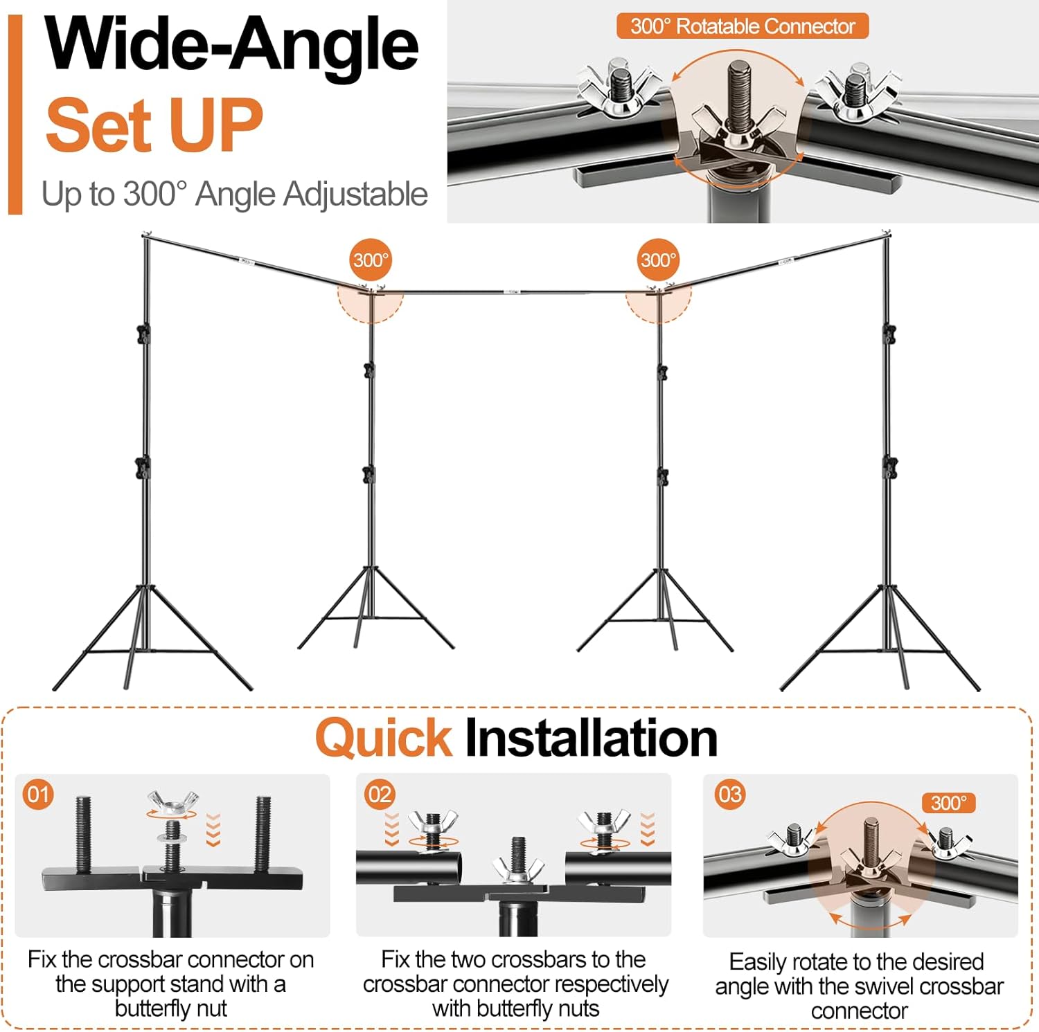 FUDESY 10x30ft Backdrop Stand Heavy Duty Adjustable Photography Background Support System with Angle Rotatable Connector, Spring Clamps, Sandbags, Ring Clips, Carry Bag for Photo Video Studio, Wedding