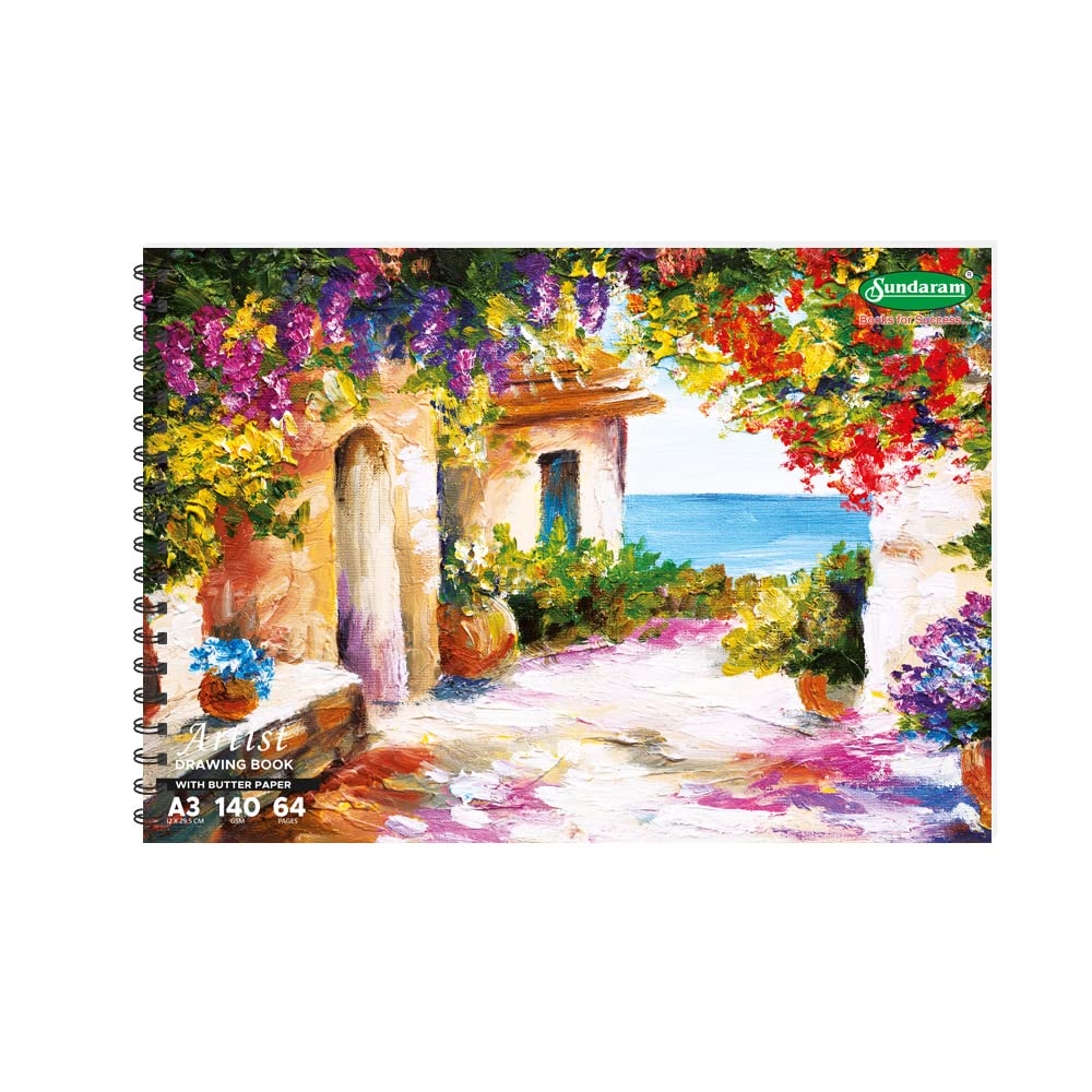 Sundaram | A3 Artist Drawing Book | with Butter Paper | 64 Pages | 42 x 29.5 Cm | Spiral-Bound Drawing Book for Artists | Superior Binding Strength | 140 GSM | Colors and Designs May Vary | Pack of 2 (B0CY47BVC8) Amazon Price History, Amazon Price Tracker