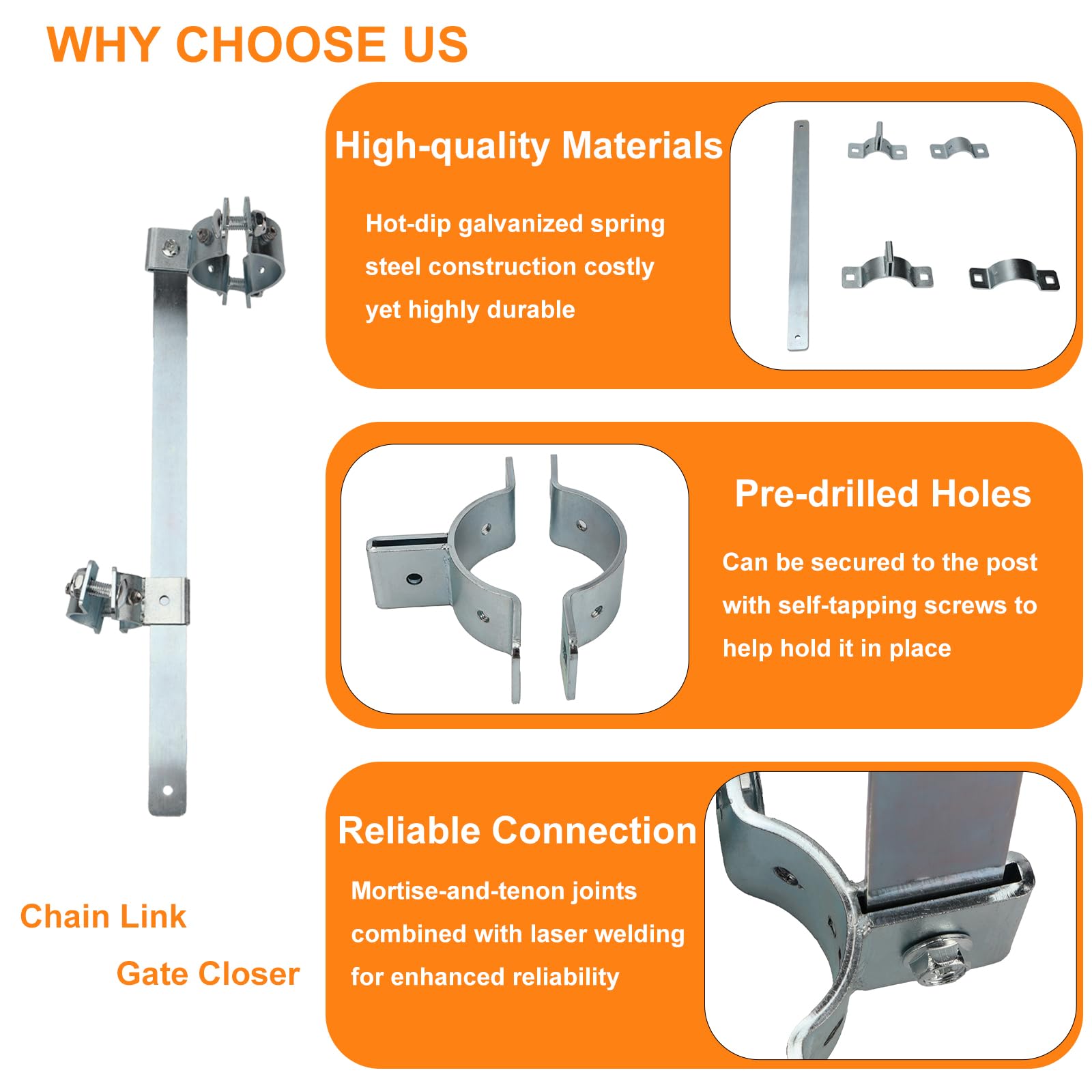 Upgraded Chain Link Gate Closer, Heavy Duty Spring Steel Rod with Adjustable Tension, Automatic Gate Closer for Pool, Dog and Backyard Gate — Amazon image 2
