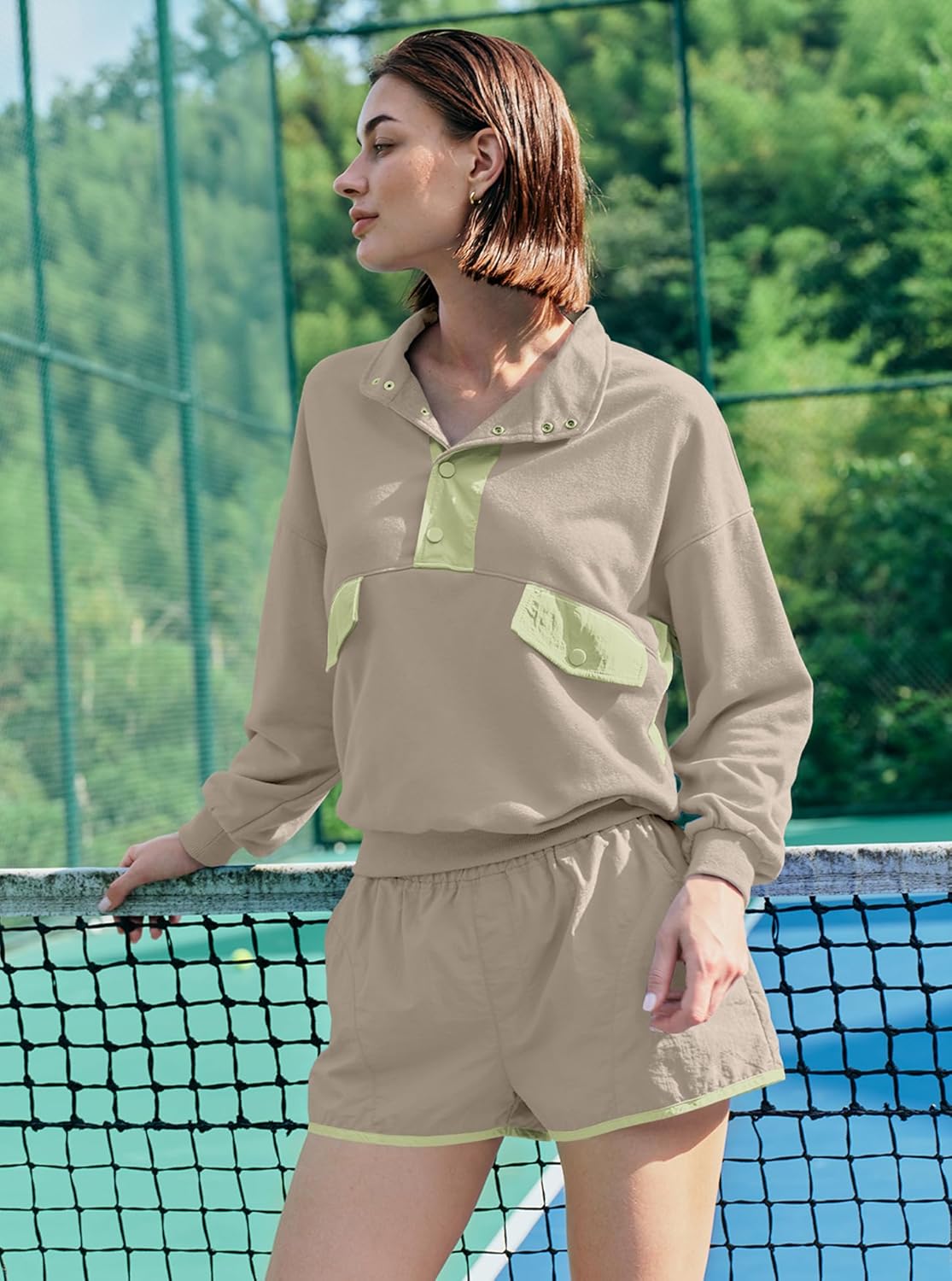 Nirovien Womens Workout Sets Athletic Short Sweat Set Activewear 2 Piece Outfits Pullover Sweatshirt and Shorts