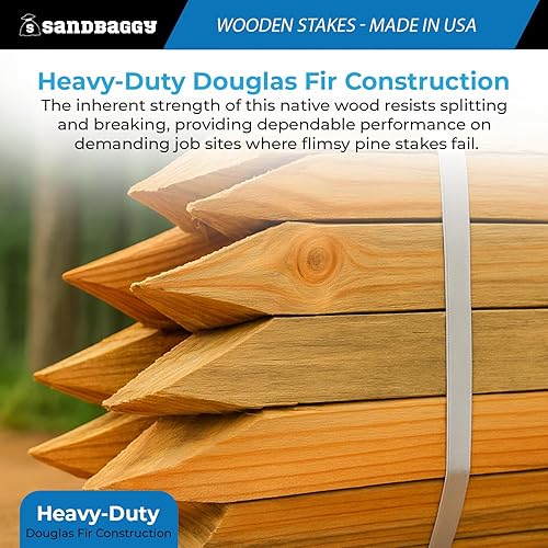 Miniatura 5 de Sandbaggy Estacas de madera para nivelación de 24 pulgadas, resistentes para construcción, jardinería, topografía, formas de hormigón, punta de