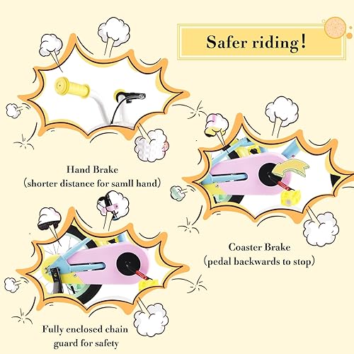 Miniatura 3 de RULLY 12 14 16 Inch Kids Bike for 2-7 Years Girls 33-53 Inch Tall, Toddler Bicycle with Training Wheels & Coaster Brake, Rainbow Bike, Macarons