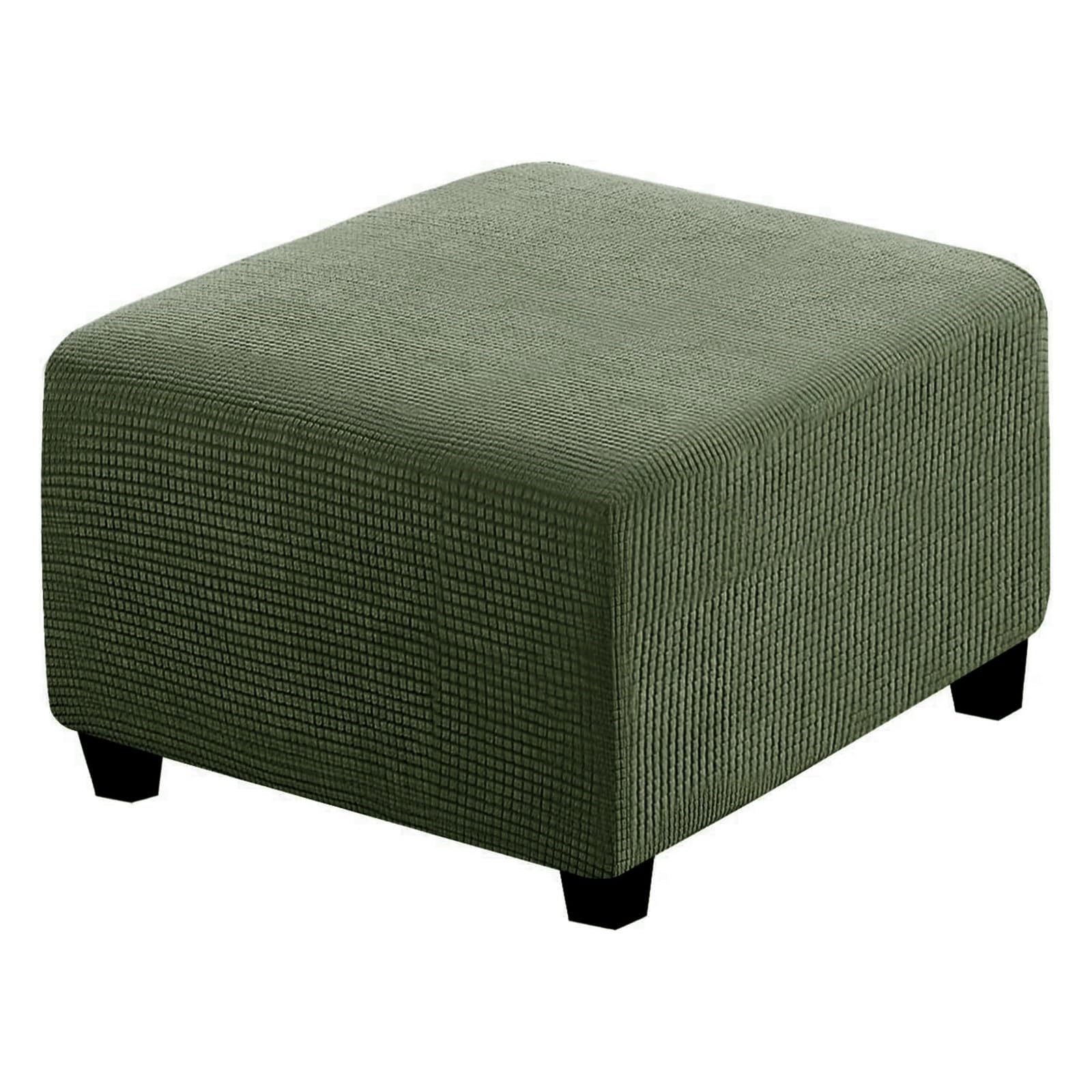 Ljwdys Green 4 Sizes Square Footstool Cover, Super Soft Stretch Ottoman Pouffe Slipcovers (Color : Size : Medium)