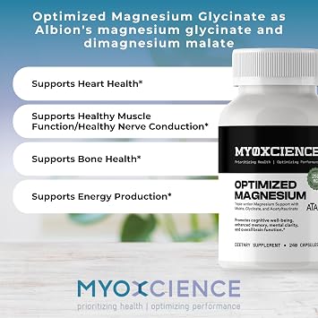 MYOXCIENCE Optimized Magnesium Glycinate + Magnesium Taurate (as ATAmag) for High Brain Bioavailability to Support Stress Relief and Sleep | 80 Servings