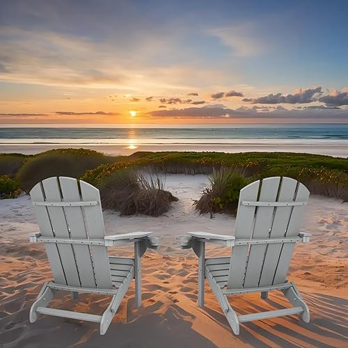 Miniatura 5 de Sillas Adirondack de plástico, silla Adirondack plegable de HDPE con 2 soportes para tazas, sillas de patio de plástico texturizado de madera, silla