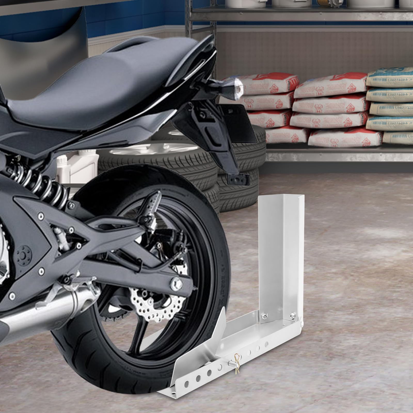 Support de moto, pince de roue avant, bascule de moto, convient pour pneus de 8 à 24 pouces, aide au chargement des pneus, support de transport, bascule de roue, rail d'aide au chargement (gris