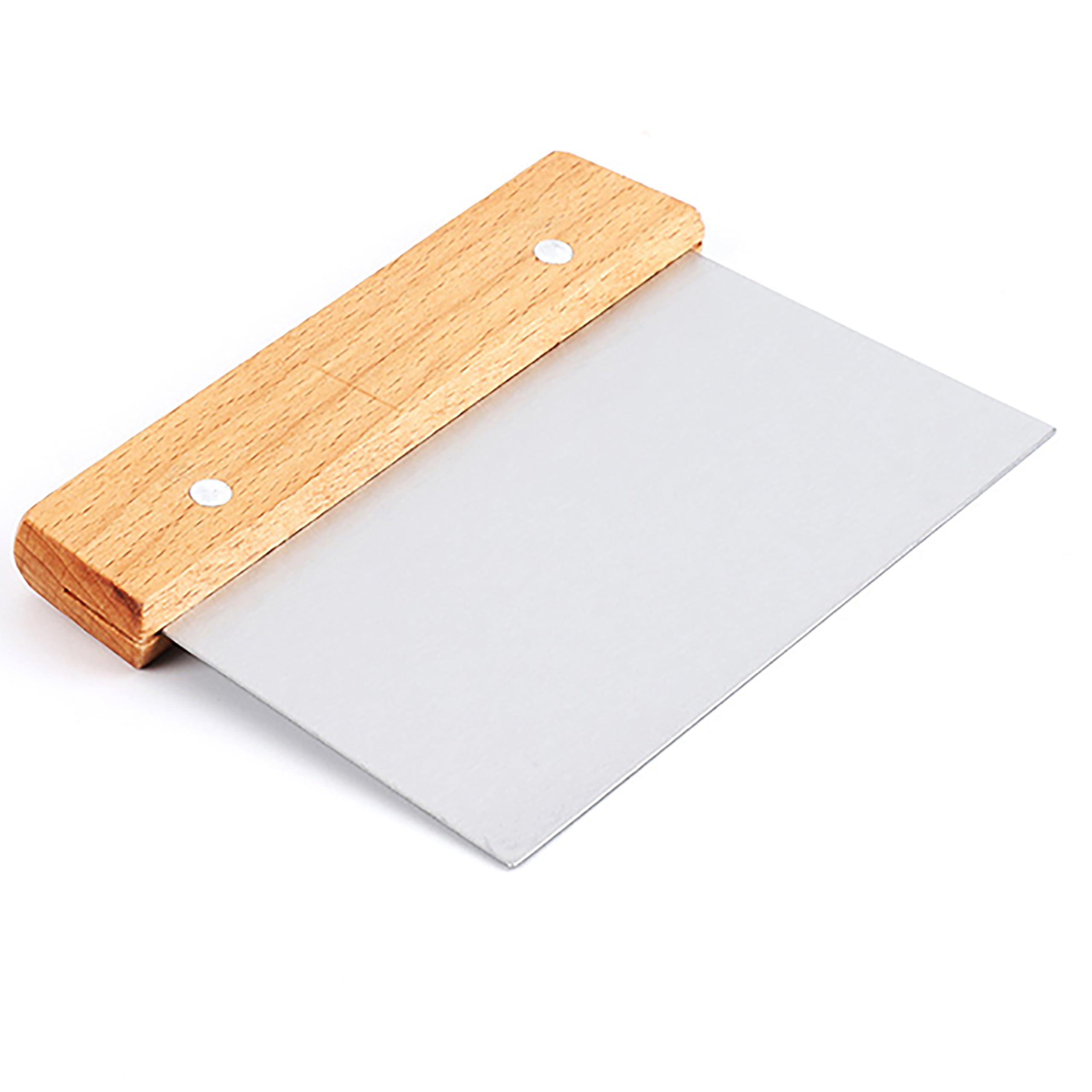 Promosyonca Metal Hamur Kazıyıcı, 14 cm Ölçekli, Ahşap Saplı, Paslanmaz Çelik