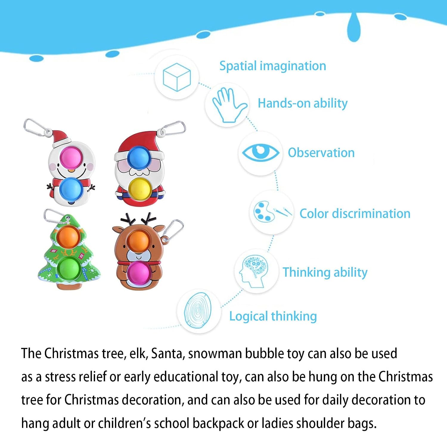 4 PCS Christmas Sensory Fidget Toy Set,Push Bubble Pop Fidget Toys Pack,Anti Anxiety Stress Relief Toy for ChildrenAdultsKidsBoysGirls (Multicolor), One size