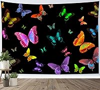 Vista 5 de LB Tapiz de mariposa Trippy para colgar en la pared, manta de tapiz estético psicodélico negro, decoración de pared de insectos de polilla colorida