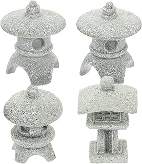 Yardwe Miniature Sandstone Pagoda Statue 4pcs Mini Pagoda Statues Fairy Miniature Hexagon Figurine Japanese Style Zen Garden Decoration Pagoda Lantern Meditation Miniature Pagoda Statues