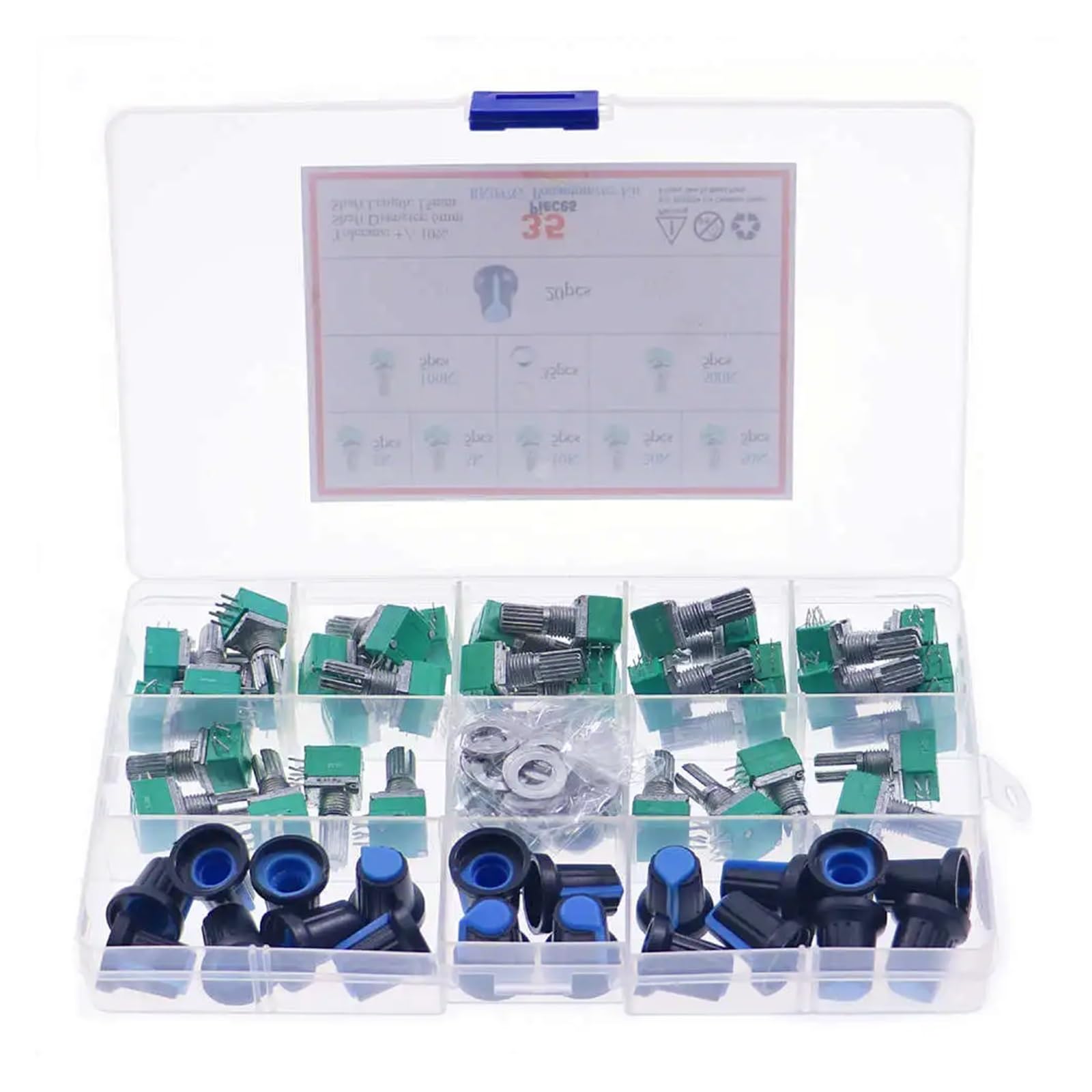 AARTERZZA 35pcs 6pin Shaft 15mm Amplifier Sealing Potentiometer 1K/5K/10K/20K/50K/100K/500K with knob Box