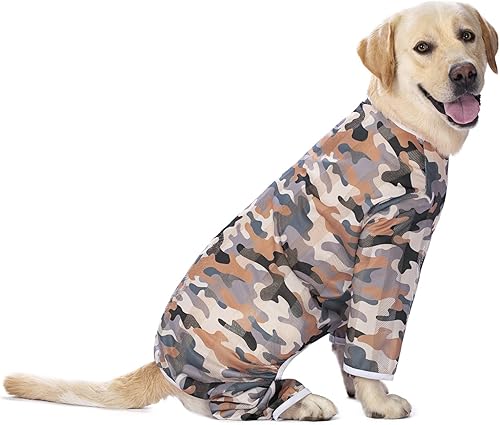 Miaododo Traje ligero de recuperación de cirugía para perros grandes y medianos camisetas de camuflaje de secado rápido pijamas de cuerpo completo