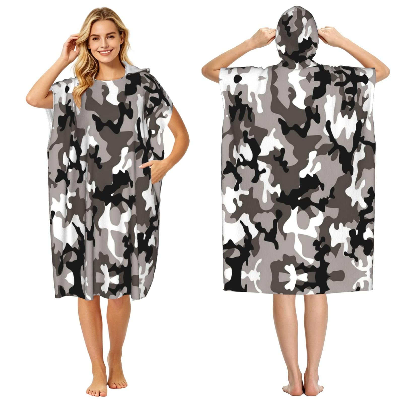 Poncho à capuche en microfibre camouflage pour le surf et la natation cet été