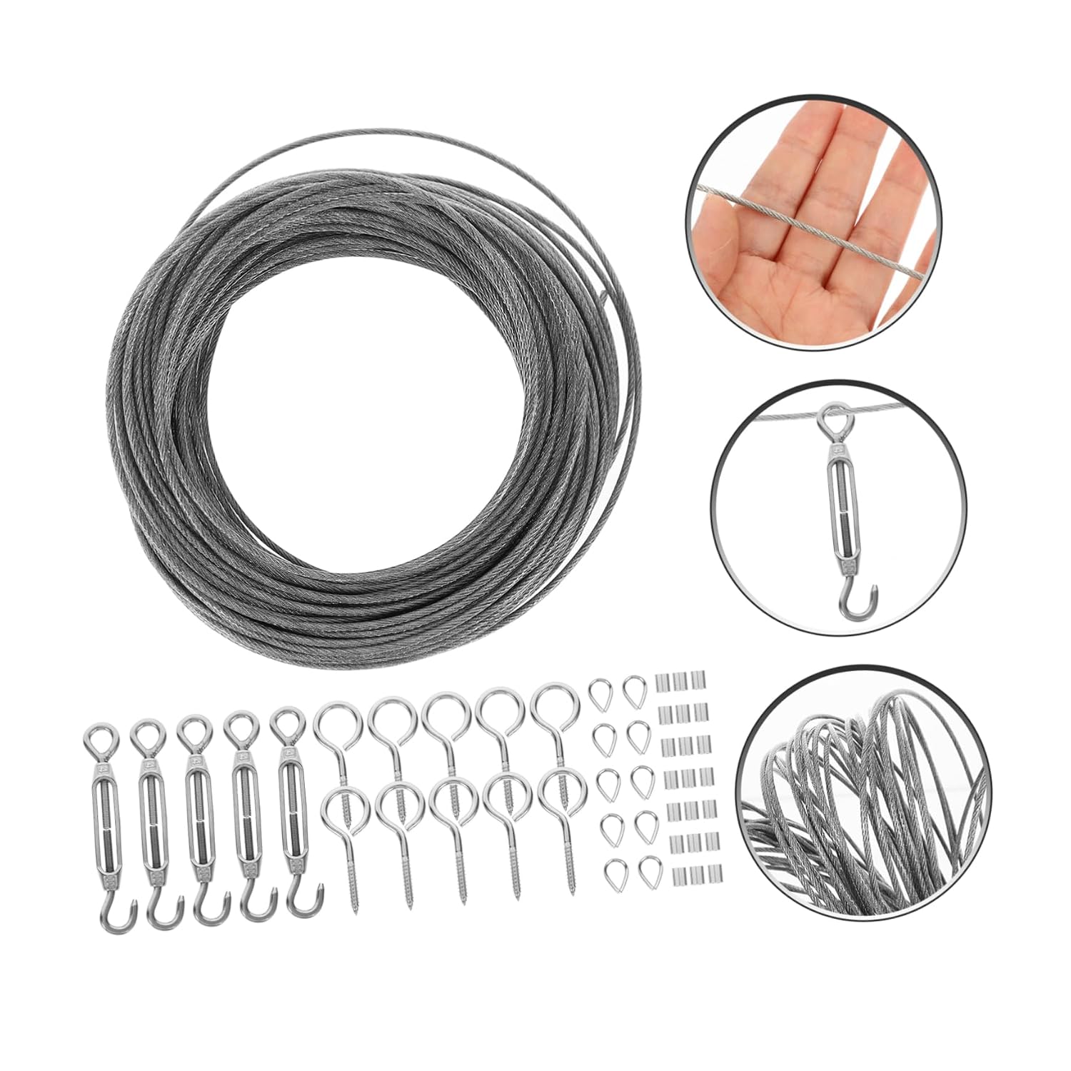 Turnbuckle Wire Tensioner Kit Wire Rope Tensioner for Outdoor Steel Cable Hanging System Stainless Steel Material