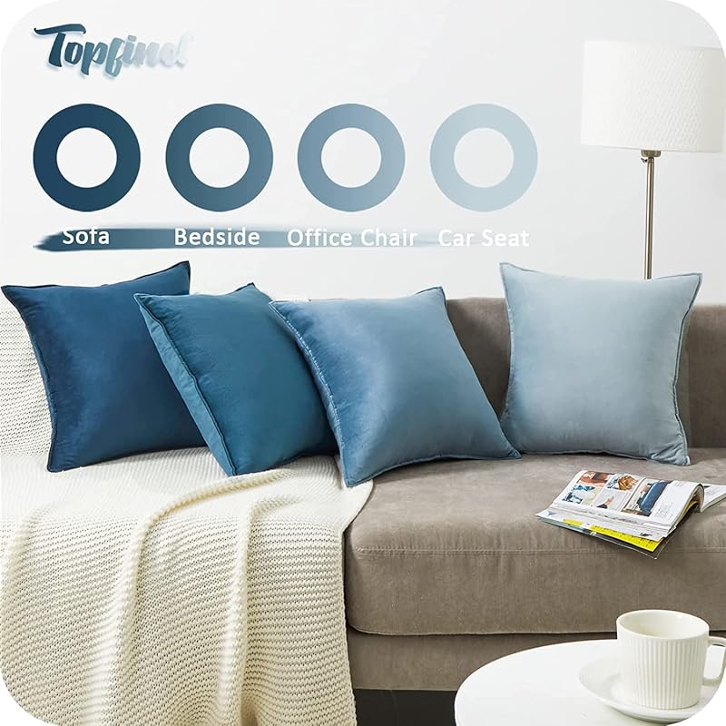 Topfinel Kék Bársony Párnahuzat Szett 50x50 cm - 4 db Színátmenetes Puha Dekorációs Huzat Kanapéra, Nappaliba, Gyerekszobába - Cipzáras, Mos