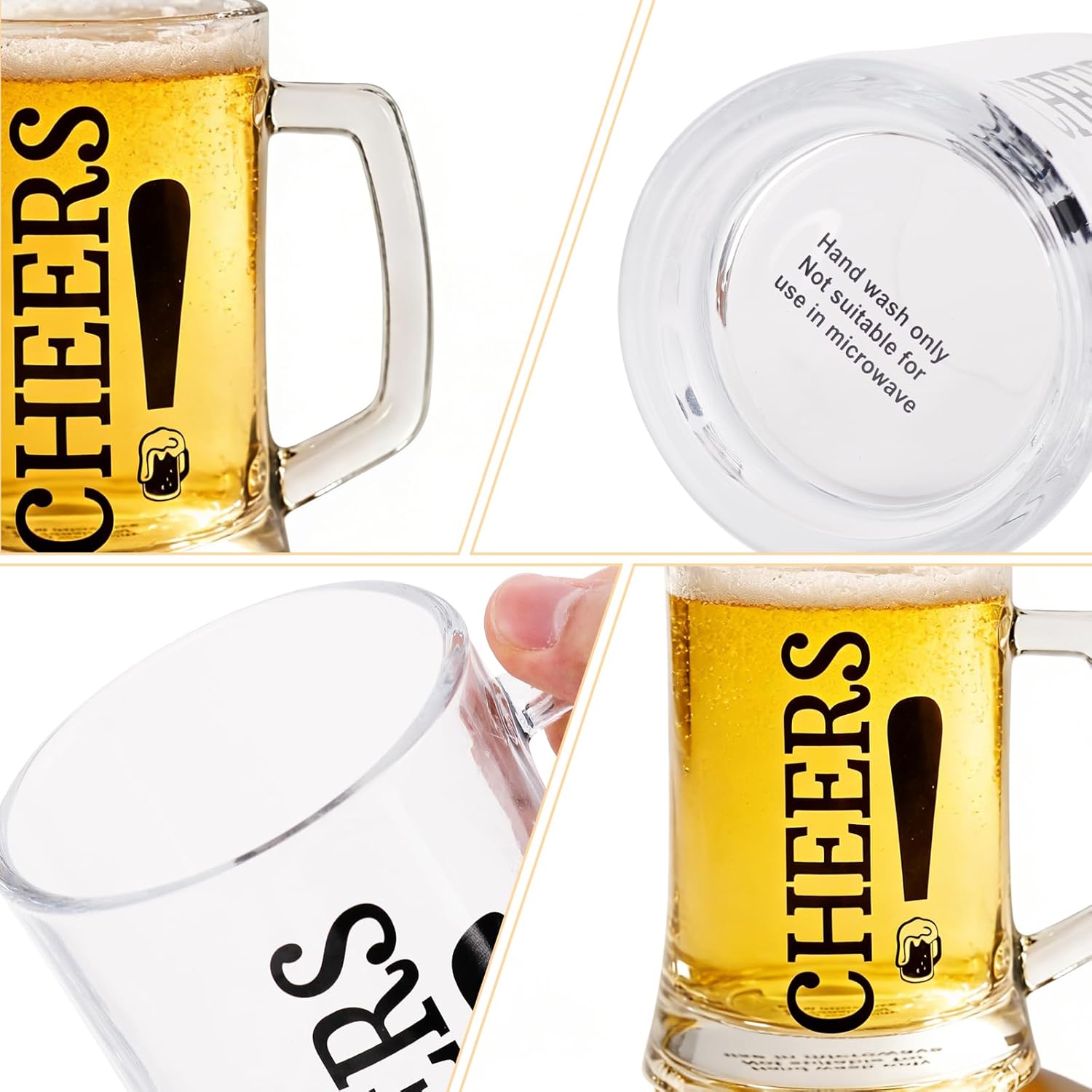 Beer Mug with Handle & Bottle Cap Collector Set - Beer Stein, Beer Glasses, Bottle Cap Catcher for Game Day, Tailgates & Soccer Parties, Ideal for Craft Beer Lovers