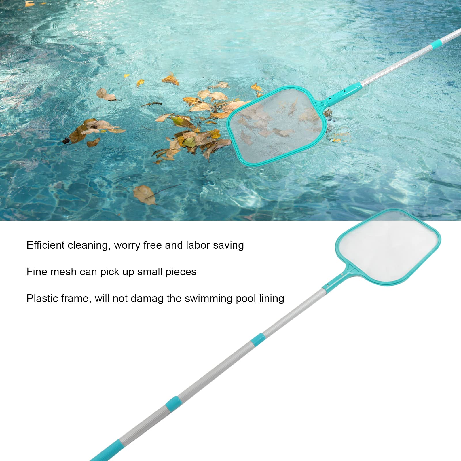 Épuisette de Piscine, Manche télescopique, râteau à Feuilles Vertes en Nylon et Plastique, Outil de Nettoyage pour, Spa, Fontaine, piscines et s