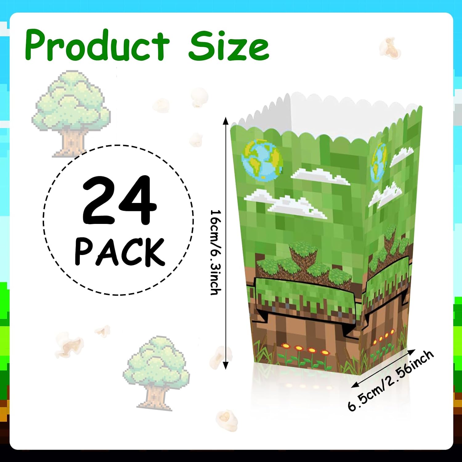 Xugoox Pixcel Popcorn Boxes 24pcs Green Brown Miner Theme Popcorn Bags Creative Miner Party Supplies Mining Candy Snack Food Containers for Home Party