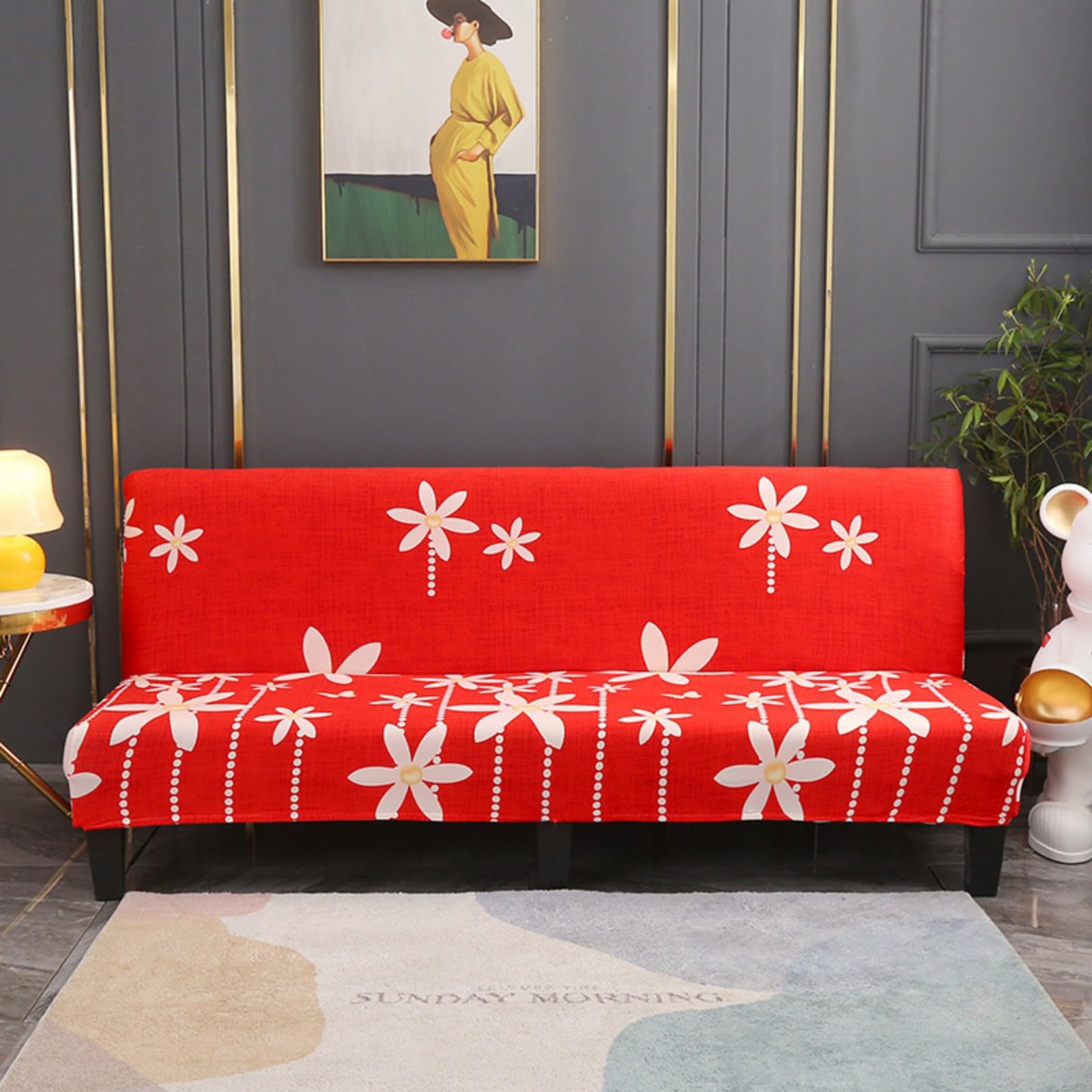 boiszeda Armless Sofa Bed Cover, Spandex Stretch Futon Slipcover(160-190cm)
