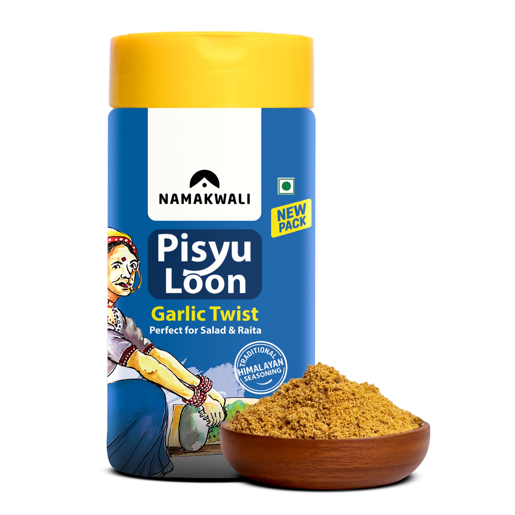 Flavoured Pahadi Salt Garlic (Lehsun) Seasoning, 100 Gram | Pisyu Loon Seasoning mix for Popcorn, Noodles, Salad, Raita, Juice, Fruits, Makhana| 100% Organic, No Chemicals | SharkTank India Product