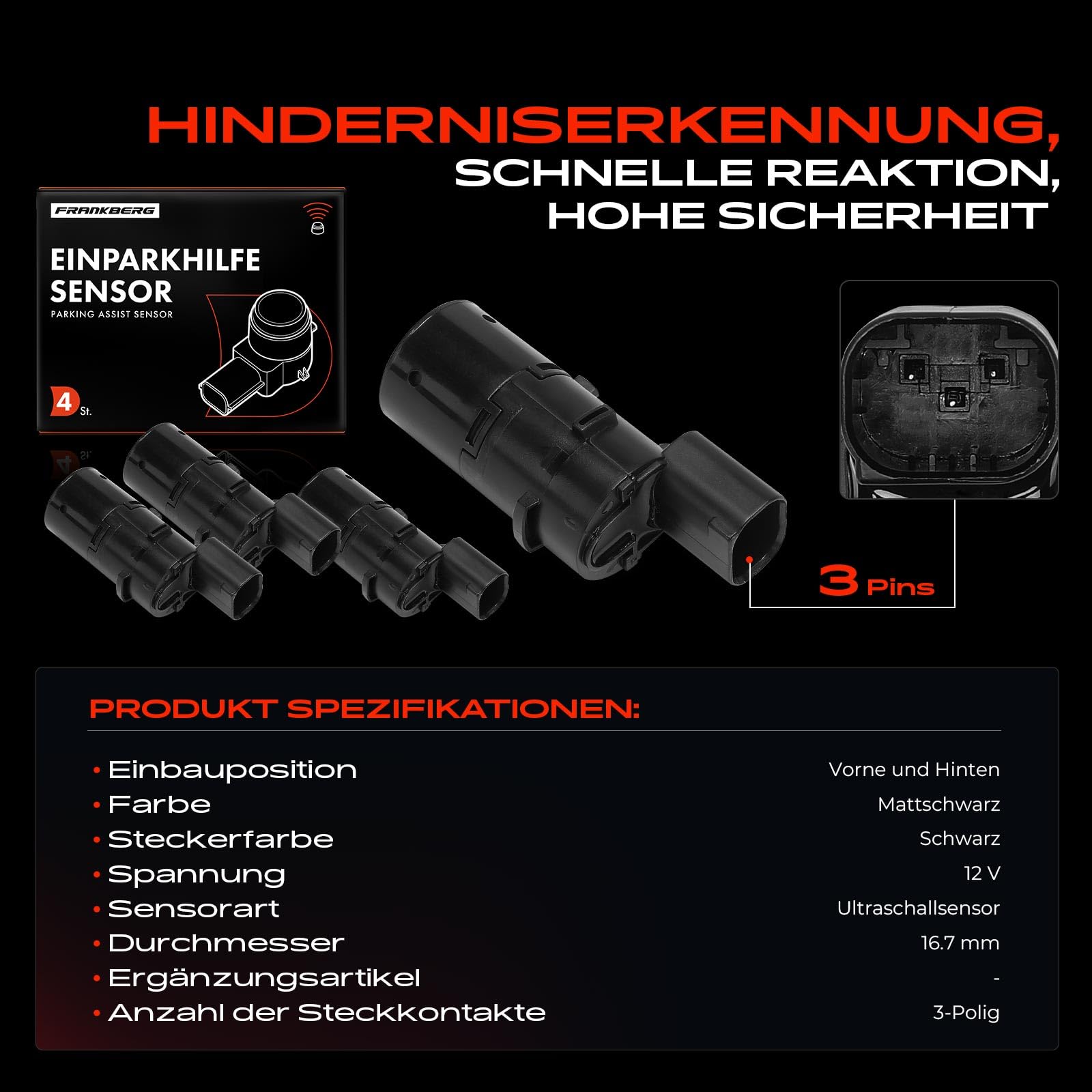Frankberg 2x Parksensor Vorne Hinten Kompatibel mit R.a.n.g.e R.o.v.e.r III L322 2.9L-5.0L 2002-2012 Replace# YDB000121