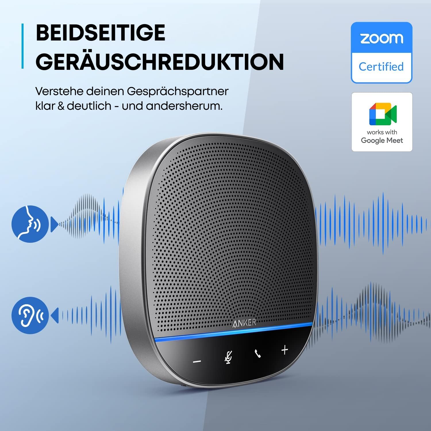 Anker PowerConf S500 Konferenzlautsprecher mit Zoom-Zertifizierung, USB-C & Bluetooth, Lautsprecher für Anrufe, Meetings und Konferenzen, integrierte Mikrofone für intelligente Sprachaufnahmen