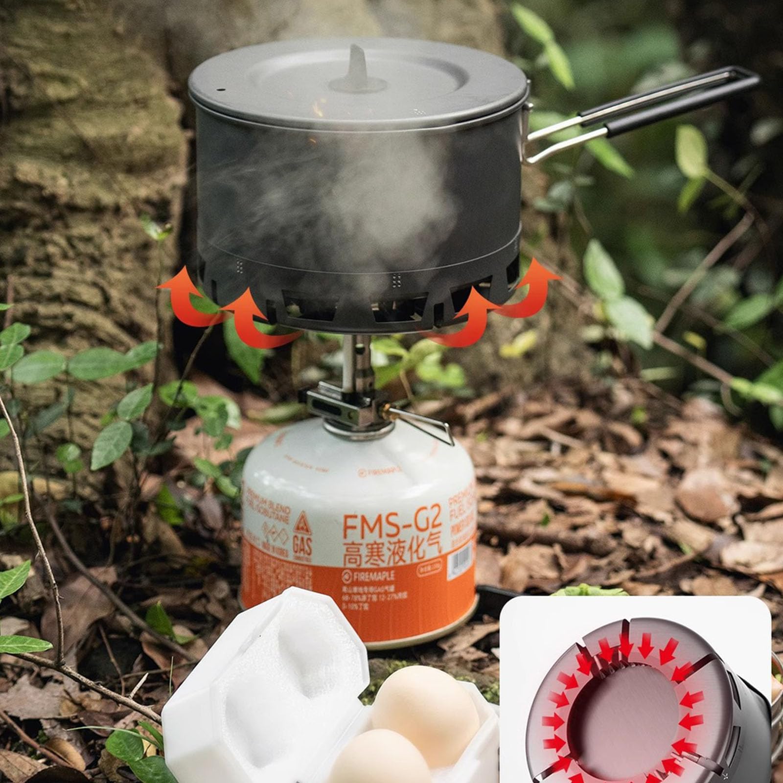Ollas de cocina de intercambio de calor para camping con base resistente al viento, estufa de mochilero para mochileros al aire libre, senderismo, resistente al viento, intercambio de calor, repuesto