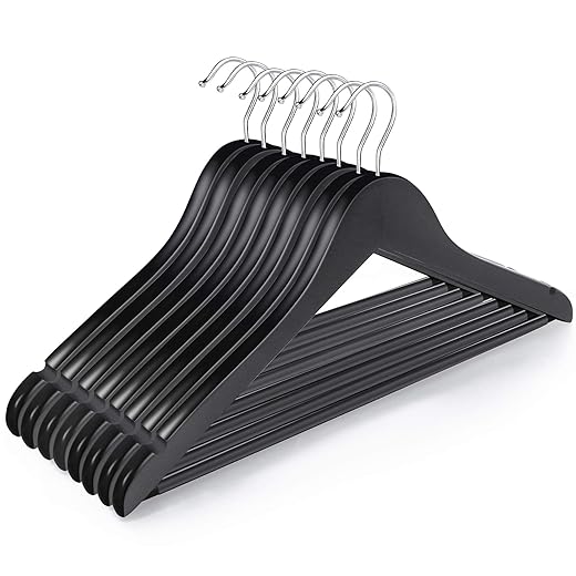 ilauke Kleiderbügel Holz 12er Set mit um 360° drehbarer Haken, rutschfest Bügel Holz für Anzug, Kleider, Kleidung, Mäntel, Jacken, Hemden, Hosen, Schwarz