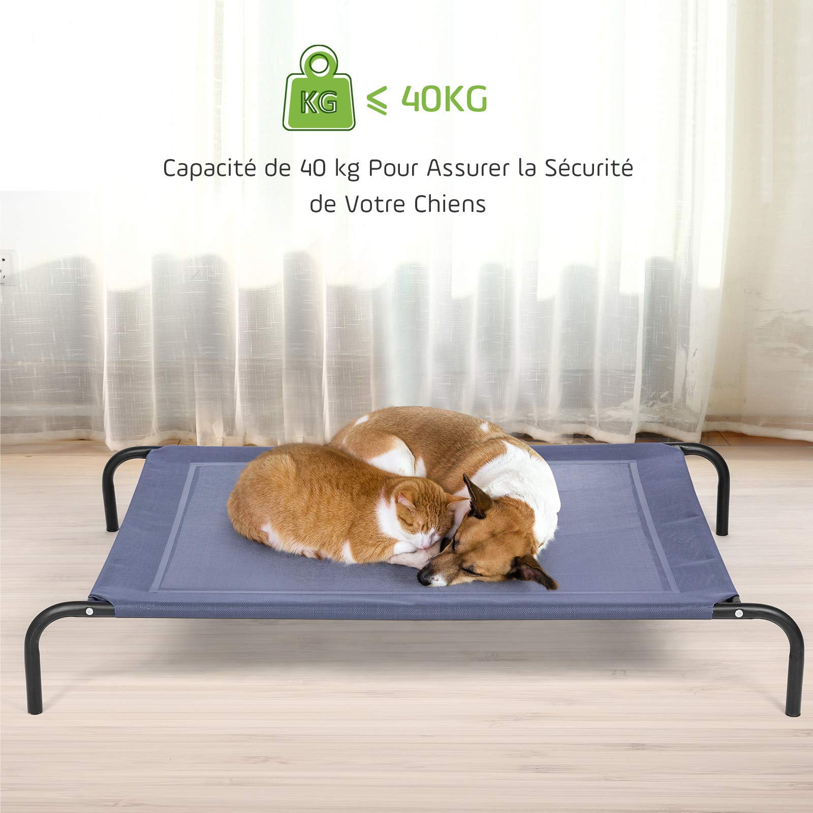 GOPLUS Lit Chien Sureleve et Rafraîchissant pour Animaux de Compagnie, Gris | Lit de Camp pour Chien en Textile Respirant Stable, Cadre Métallique, 110x80x18 CM, Charge 40KG, pour Intérieur & Extérieur
