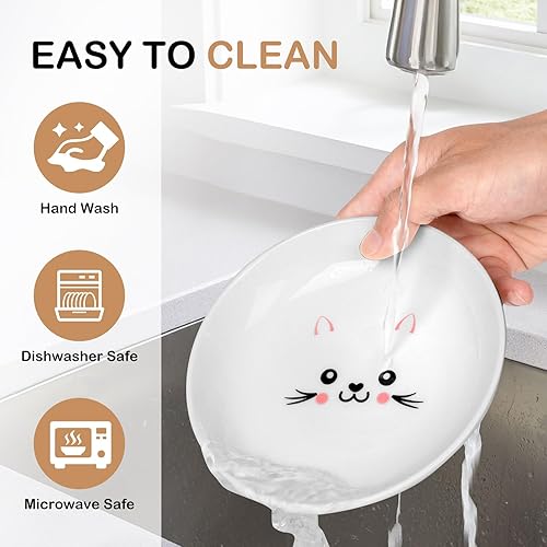 Miniatura 5 de TRUVIC Paquete de 4 cuencos de cerámica para gatos, platos de cerámica de 5.9 pulgadas para gatos de interior y perros pequeños, cuencos antifatiga