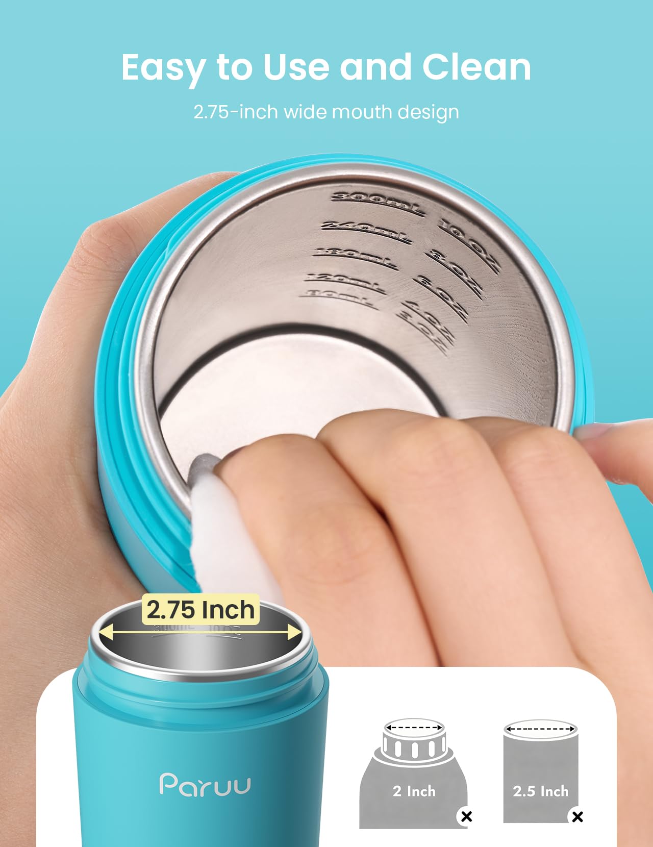 Paruu Scaldabiberon portatile per bambini in viaggio, apertura facile da pulire, riscaldamento rapido in 2 minuti, regolazione della temperatura a 7 livelli, ricarica rapida da 30 W, capacità 350 ml