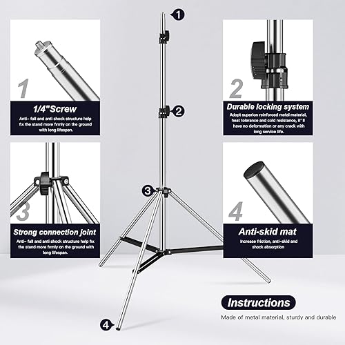 Miniatura 5 de Paquete de 2 soportes de luz de fotografía de 73.6 pulgadas de aluminio con bolsa de transporte, soporte de luz de viaje compacto plegable de 27.5