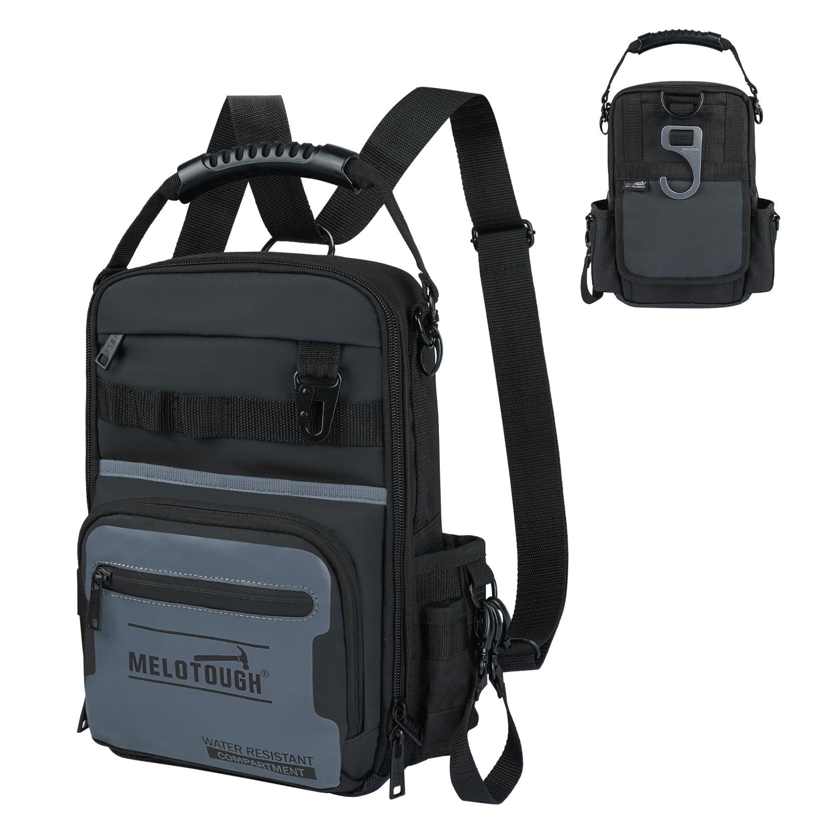 MELOTOUGH Small Tool Backpack for Men 30 Multi-Storage Pockets Heavy Duty Tool Bag Backpack with Dual-Form Shoulder Strap