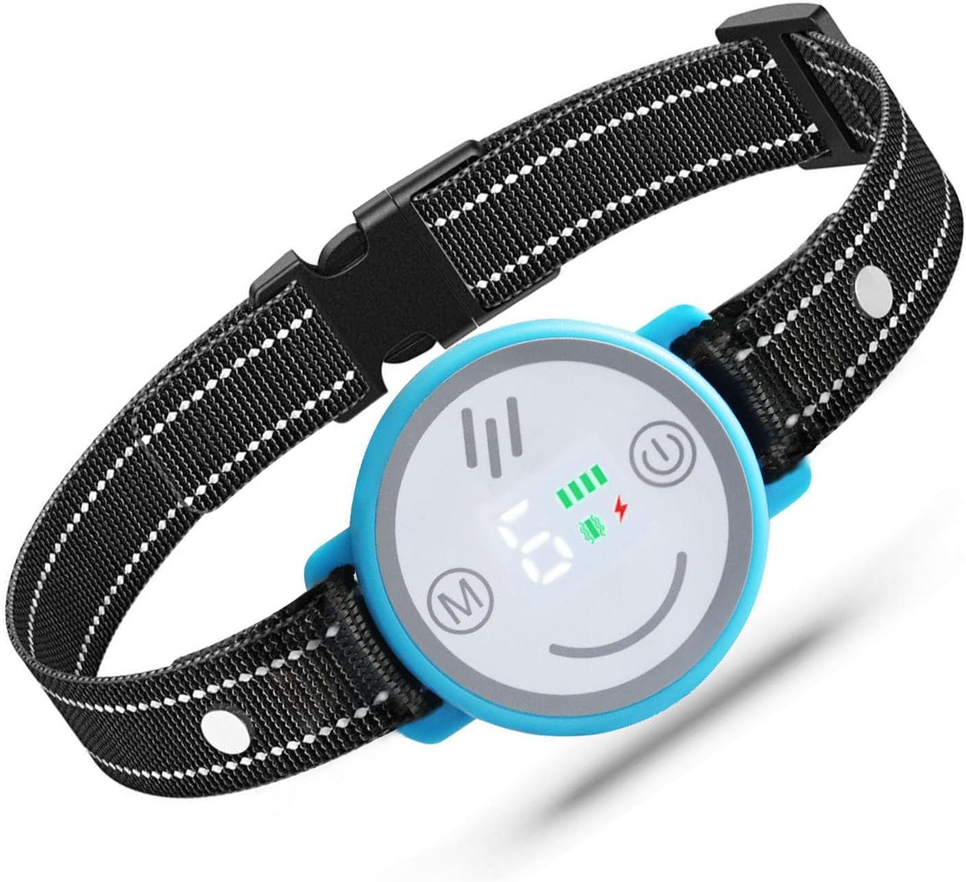 Smart Bark Collar Rechargeable Anti Barking Cat Collars with Adjustable Sensitivity Bark Shock Collar Anti False Trigger with Beep Vibration Shock for Medium Large Small Dogs (Blue)