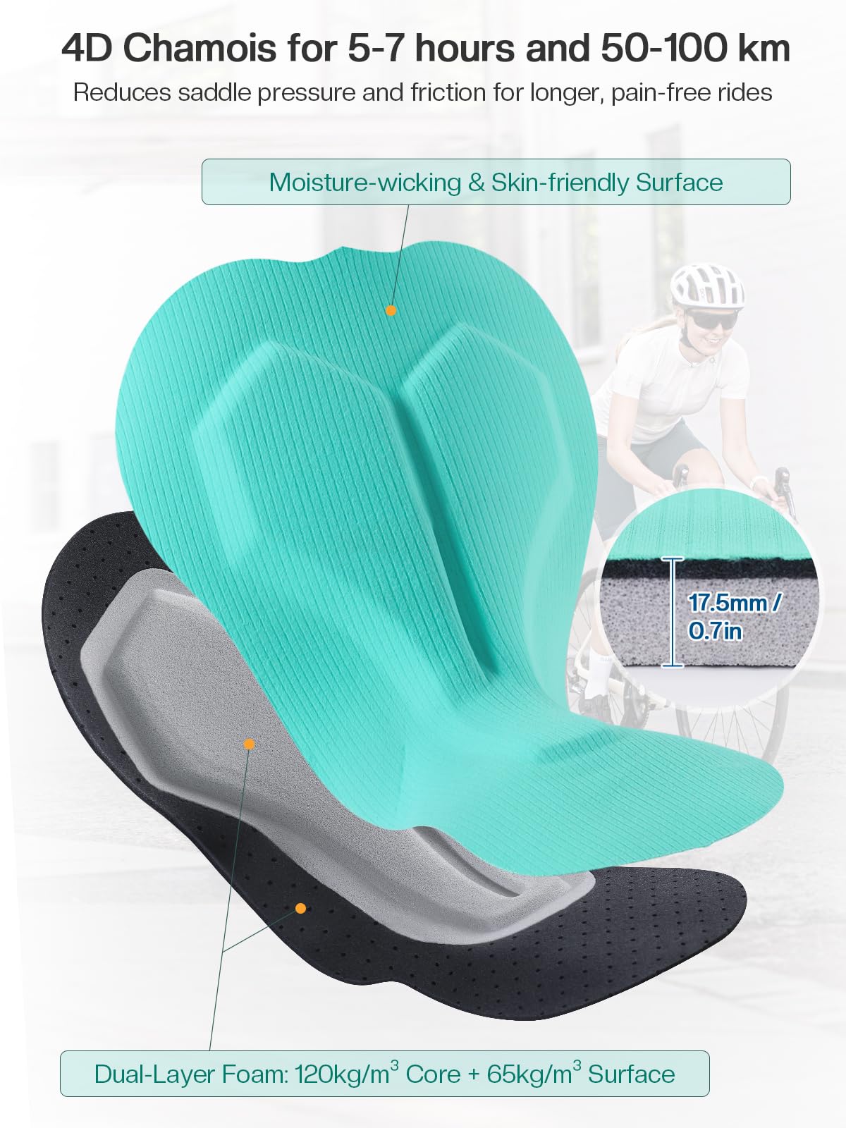 BERGRISAR Pantaloncini da ciclismo da donna imbottiti 4D con 3 tasche