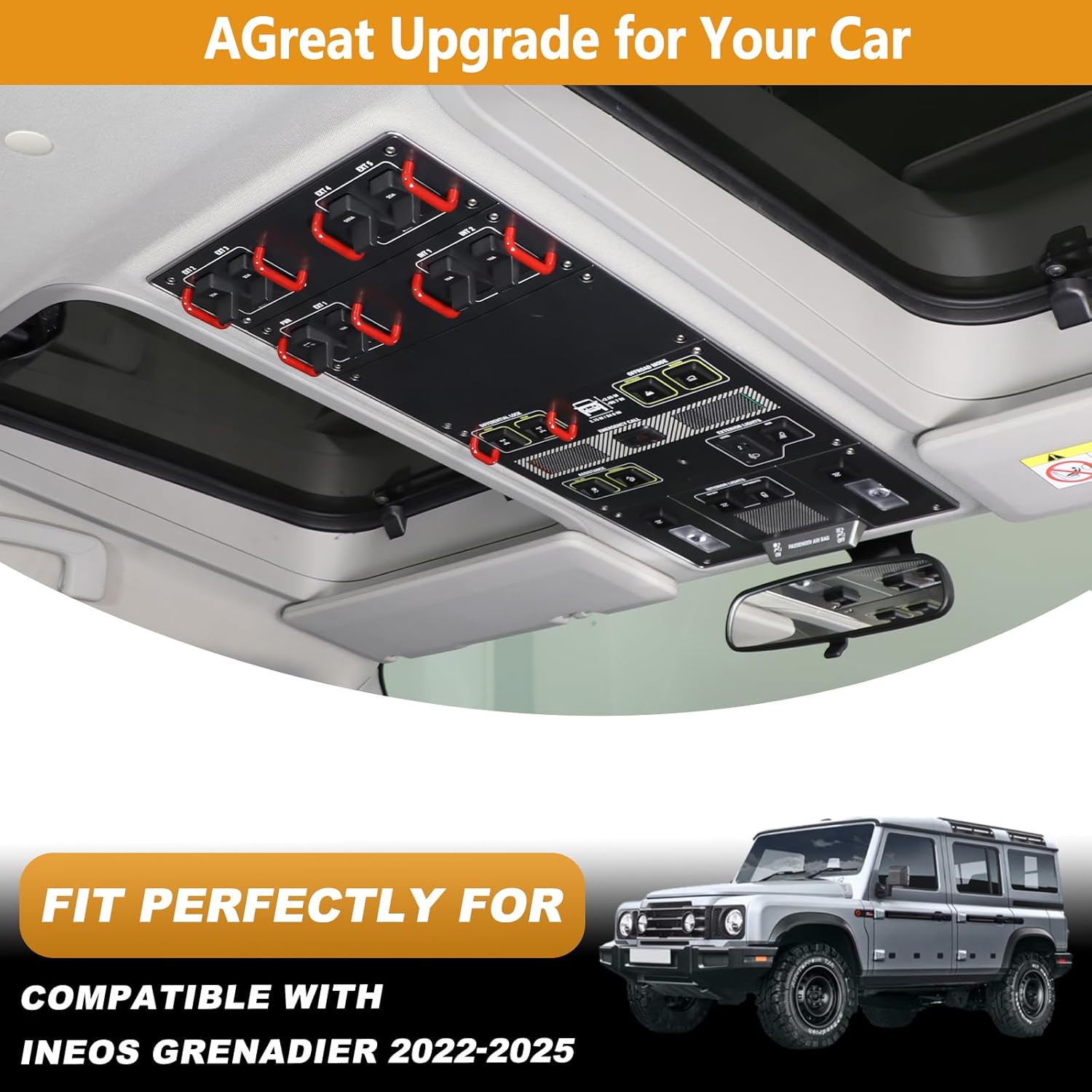 10PCS Top Control Button Trim Replacement Compatible with INEOS Grenadier 2022-2025 ABS Overhead Molle Panel Control Button Side U-Shaped Decorative Interior Accessories (Red)