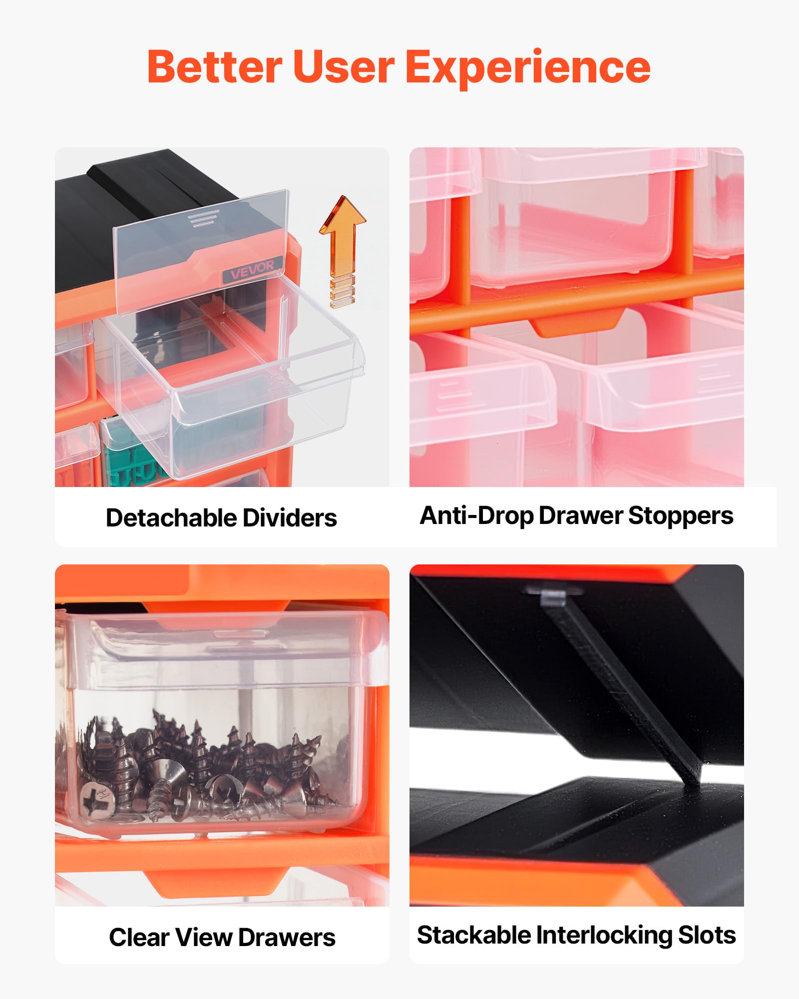 VEVOR Organizer per Minuteria a 60 Cassetti, Cassettiera Porta Minuteria Impilabile, Contenitore da Parete per Viti, Bulloni, Ferramenta e Componenti, in Plastica, Ideale per Garage, Casa e Officina
