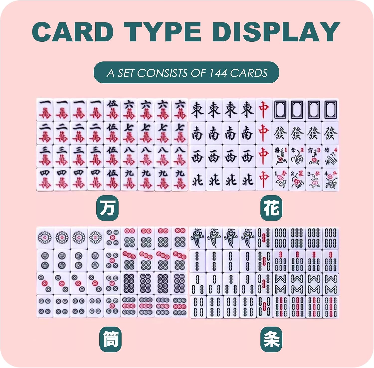 Professional Traditional Chinese Mahjong Set 中式麻將 - 30mm 146 Tiles Green & White Melamine with Dice Wind Indicator Storage Case Green