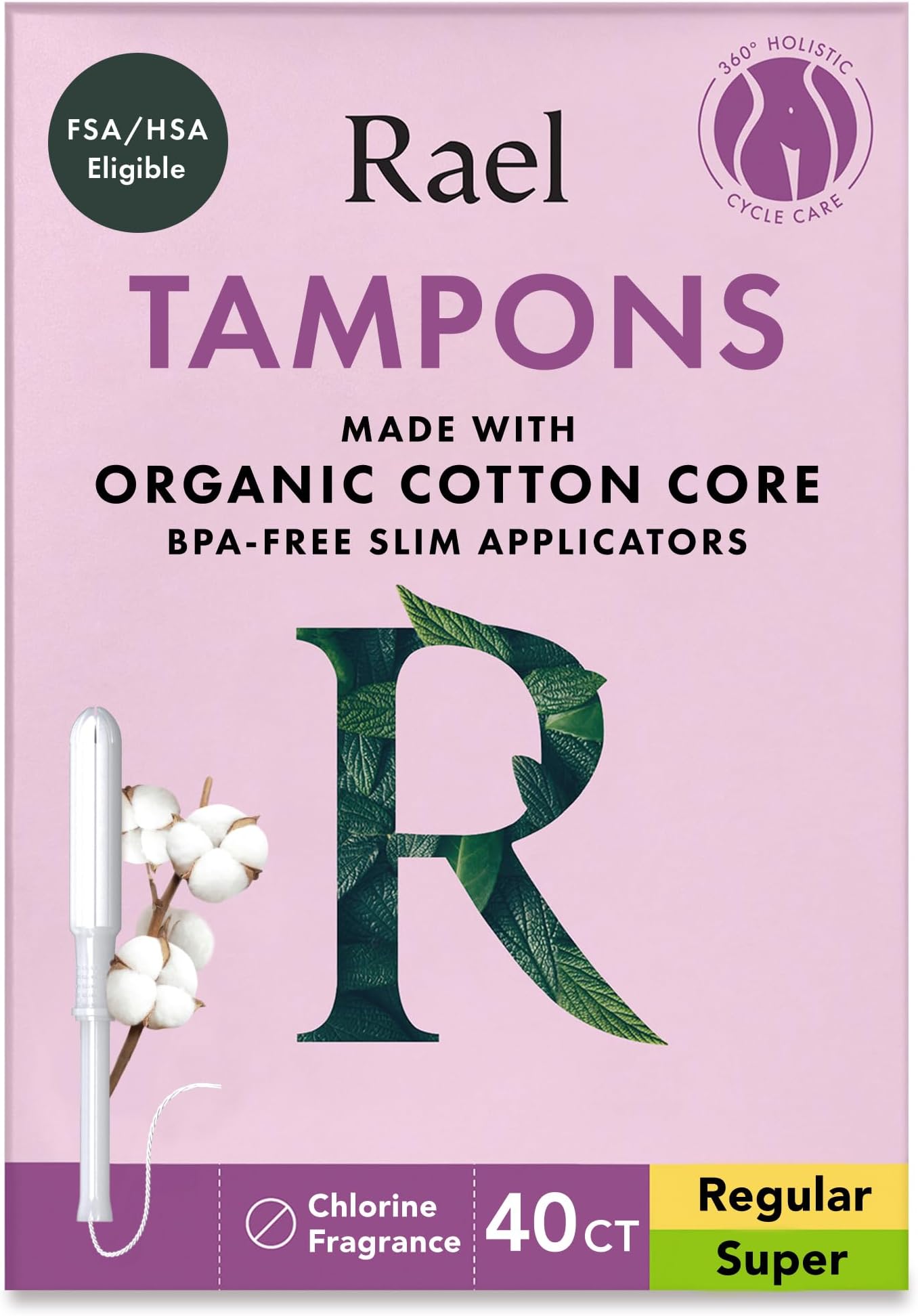 Tampons, Slim Applicator with Organic Cotton Core, Multipack, Regular and Super Absorbency, BPA-Free, Leak Locker Technology, Unscented, Chlorine-Free (40 Count, Bundle)