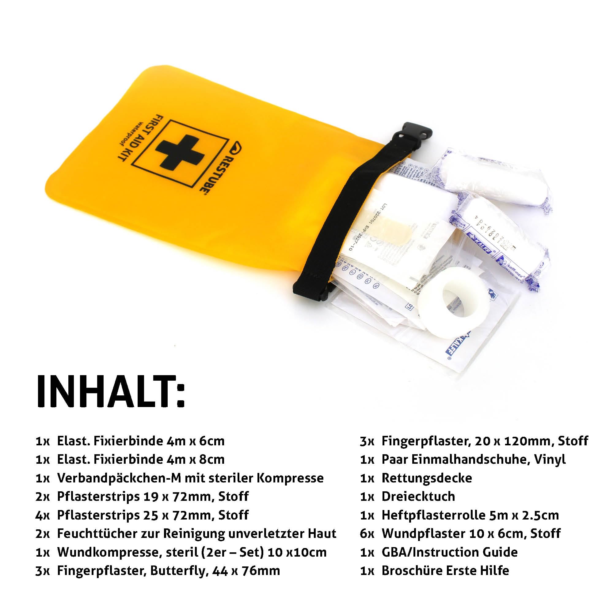 Restube Erste Hilfe Set - für Wassersport Und Outdoor - Wasserdichtes Verbandskasten, Reise Gadgets Für Reise, Camping, Wandern, Kinder, Auto, Fahrrad - Travel Essentials, First Aid Kit 33 Stück