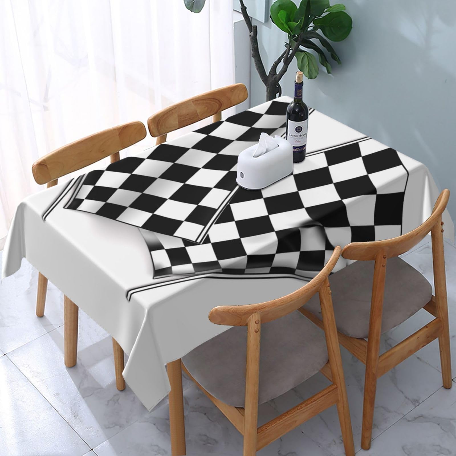 WPKJU Checkered Flags Race Flag Printed Tablecloth Water Resistant Table Cover Washable Rectangle Table Cloth for Tables 54x72 in