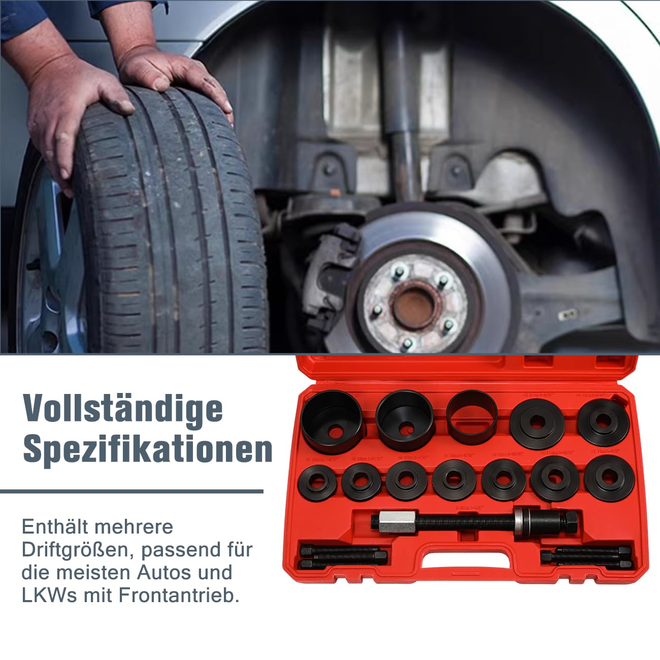 19 TLG Radlager Werkzeug Set Radlagerwerkzeug Radnabe Abzieher Ausdrücker Montage Demontage Kompatibel mit VW Kompatibel mit Audi Kompatibel mit Opel Kompatibel mit FIAT Kompatibel mit BMW