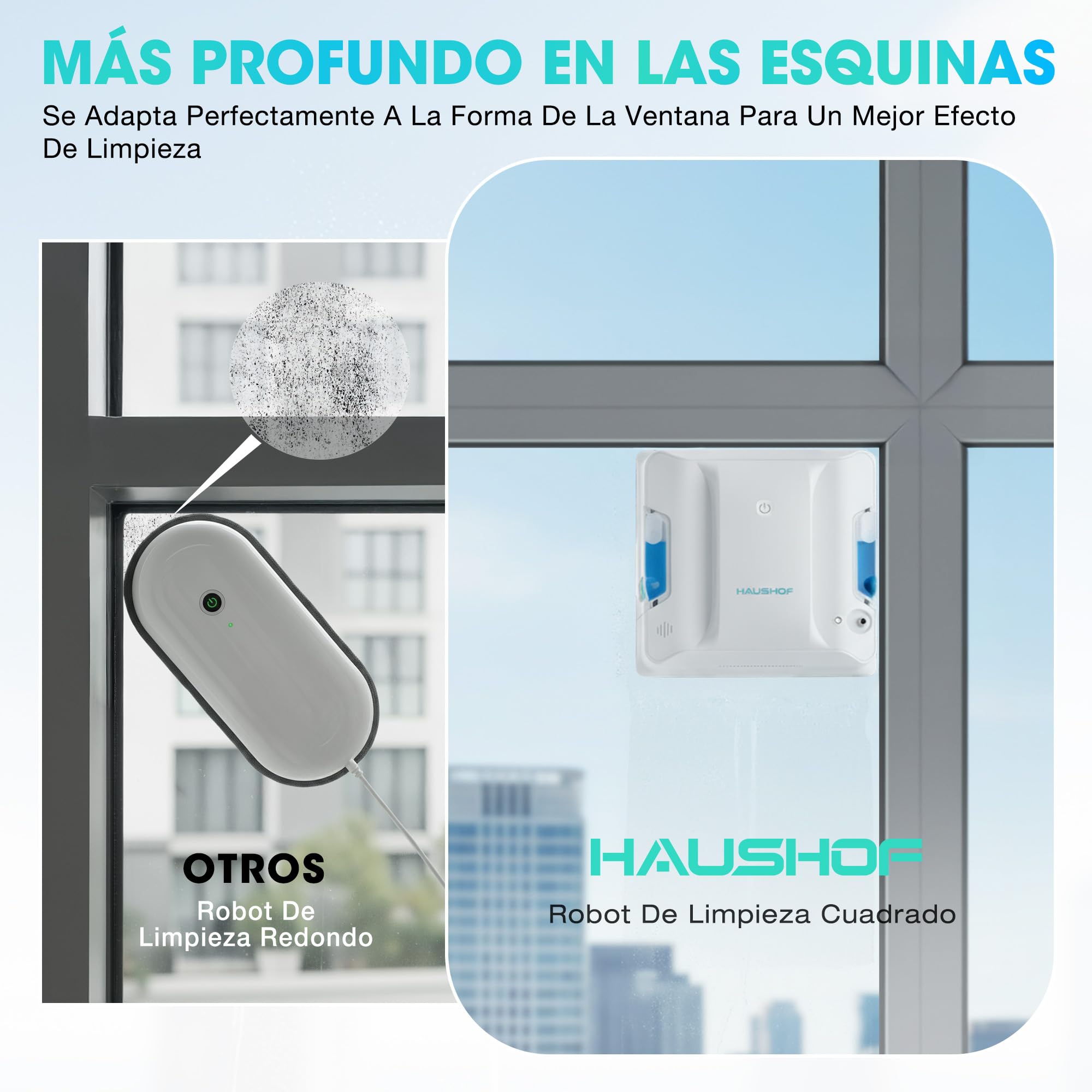 HAUSHOF Robot Limpiacristales Eléctrico 3800 Pa, Robot Limpia Cristales Ventanas | con Sistema de Pulverización Bidireccional, Navegación Inteligente, Seguridad Anticaídas, Mando, Sin Zonas Muertas