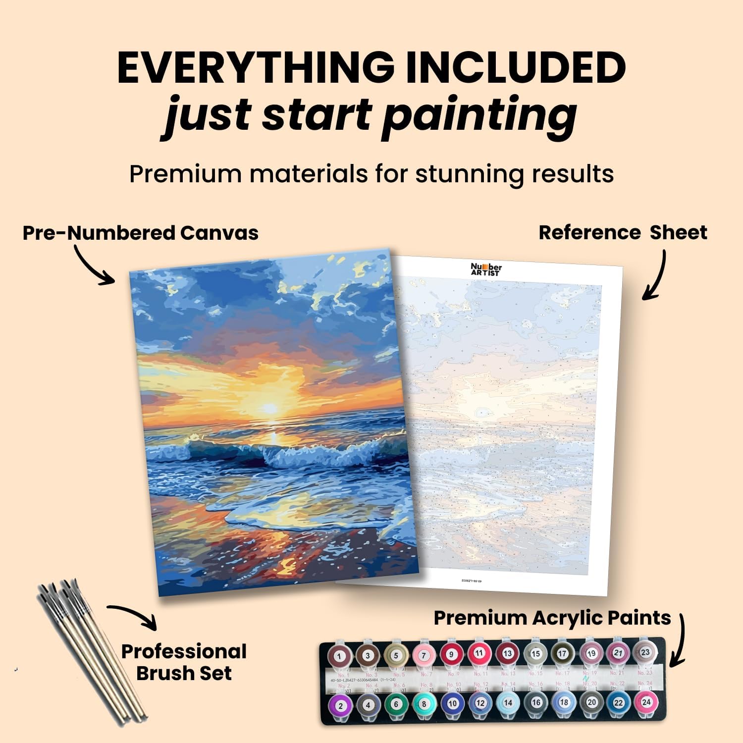 Number Artist Paint by Numbers Kit – Seaside Dusk, No Frame