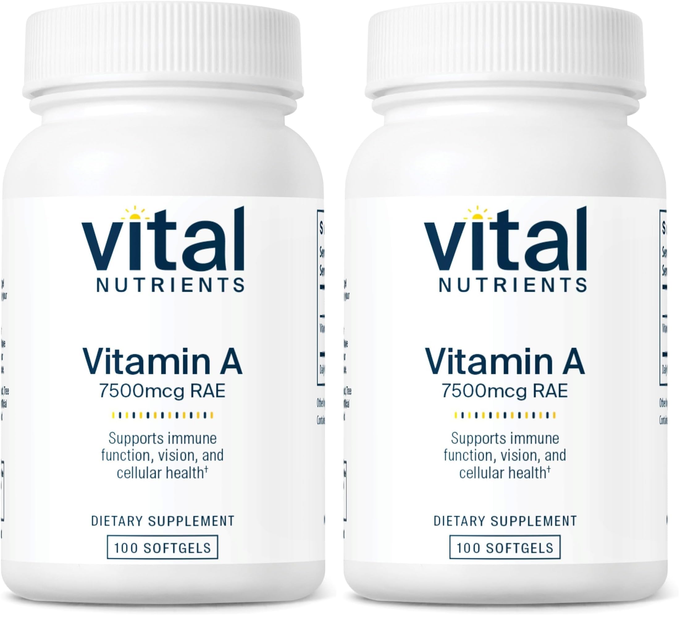 Vital Nutrients Vitamin A 7500mcg RAE | Vitamin A Supplement for Immune Function, Vision, Skin, and Cellular Health | Gluten, Dairy, Soy Free | Non-GMO | 100 Capsules (Pack of 2) 100 Count (Pack of 2)